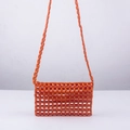 Handmade orange acrylic beaded crossbody bag with hollow grid pattern and long strap - Orange