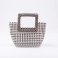 Handmade beaded evening bag with silver metal and clear acrylic beads in a square shape - Silver + Transparent Bag