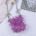 Mini lila Kristallperlen Umhängetasche mit Silberkette und Schleifendetail - Violett