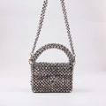 Mini sac à main fait main en perles acryliques argentées avec bandoulière - Argent