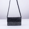 Handmade black acrylic beaded crossbody bag with hollow grid pattern and slim strap - Black