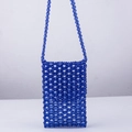 Borsa a tracolla in perline acriliche blu fatta a mano per cellulare con cinturino - Blu