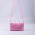 Handmade pink acrylic beaded crossbody bag with hollow checkered pattern and long shoulder strap - Pink