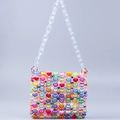 Bunte Acryl Herz Perlentasche mit transparenter Kette und modischem Regenbogen-Design - Mehrfarbiger Herzstil (Groß)