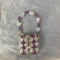 Handmade mini beaded crossbody bag with purple acrylic beads and golden metal rings - Violet