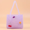 Handgefertigte lila Acrylperlen-Tasche mit Anhängern aus Weintrauben und Kirschen - Violett