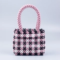 Handgemaakte acryl kralentas met een roze, zwart en wit geometrisch geruit patroon - Roze/Zwart/Wit Color Block