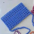 Handmade sky blue acrylic beaded crossbody bag with hollow checkered pattern and strap - Blue