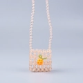 Mini bolso bandolera de cuentas acrílicas rosa melocotón con diseño de piña amarilla - Naranja