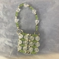 Miniature handmade green beaded crossbody handbag with acrylic beads and silver strap - Green