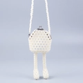 Handmade pearl beaded crossbody bag featuring a unique duck leg design and silver clasp - White