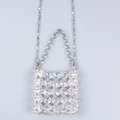 Mini transparent acrylic beaded crossbody bag with dual silver metal chain straps - Clear
