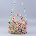 Bunte handgefertigte Acryl-Perlenhandtasche mit abnehmbarem Crossbody-Schultergurt - Bunt