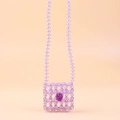 Mini bolso bandolera de cuentas acrílicas lavanda con un detalle de flor púrpura - Violeta