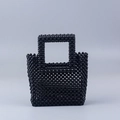 Sac à main fait main en perles noires avec design rectangulaire pour femmes élégantes - Noir