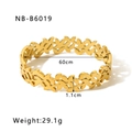 Dettaglio del bracciale rigido in acciaio al titanio placcato oro 18k con foglie e misure - Stile Foglia Di Ramoscello D'Ulivo (NB-B6019)