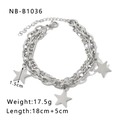 Detail view of double-layered Cuban chain bracelet with star charms and 5cm extension - Star Pendant Multilayer Style (NB-B1036) / Silver