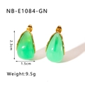 Detailed view of turquoise teardrop earrings with gold rim showing 2.3cm height and 1.5cm width - Green Water Drop Style (NB-E1084-GN)