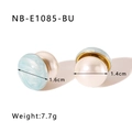 Detailed view of turquoise marble disc and large pearl stud earrings with 18k gold plating - Light Blue Marble Pattern Style (NB-E1085-BU)