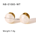 Close-up of turquoise dome stud earrings in 18k gold finish showing 1.5cm diameter size - Pearl White Cloud Pattern Style (NB-E1085-WT)