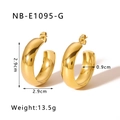 Macro view of 18K gold plated hoop earrings showing 2.9cm diameter and polished texture - Gold Thick Hoop Style (NB-E1095-G)