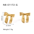 Detail view of gold bow earrings with brushed texture, size 2.3cm and weight 7.9g - Gold Style (NB-E1172-G)