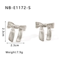 Detail showing dimensions of silver bow-shaped earrings with textured metallic finish - Silver Style (NB-E1172-S)