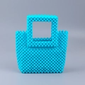 Handcrafted bright blue acrylic beaded tote bag with minimalist square top handles - Blue