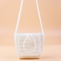 Sac seau en perles tressées à la main pour femme avec poignée ronde et fermoir élégant - Blanc Cassé