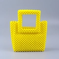 Vibrant yellow handmade acrylic beaded handbag with square handle for women - Yellow