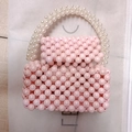 Pink handmade acrylic beaded handbag with large white pearl handle for women - Pink (Pearl Handle)