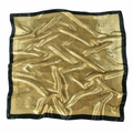 Golden 90x90cm square silk scarf featuring black geometric prints and elegant satin finish - 90x90cm / Gold