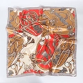 Macro view of printed square silk scarf showing equestrian patterns and satin finish - 90x90cm / 2# Light Gray