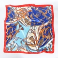 Elegant 90cm square satin scarf featuring vintage equestrian motifs and vibrant color block - 90x90cm / Red Marble