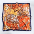 90cm satin silk square scarf with vintage equestrian horse bit and tassel print pattern - 90x90cm / Navy Blue