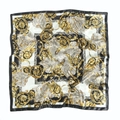 Detail of baroque silk square scarf with golden paisley patterns and black border - 90x90cm / Black Gold