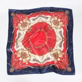 Elegant 90cm square satin silk scarf featuring gold chain and baroque buckle pattern - Bright Red
