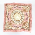 Detail of satin square scarf with vintage chain print and floral patterns in pink and beige - 4# Pink