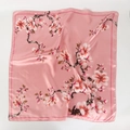 Pink silk-like floral square scarf 90cm with elegant Chinese magnolia pattern print - Pink with White Magnolia