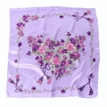 Elegant 90cm purple floral satin square scarf with tassel print on white background - 90x90cm / Light Purple