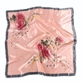 Elegant 90cm pink floral satin square scarf with dark grey borders and peony pattern - 90x90cm / 2# Pink Floral
