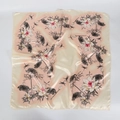 90cm beige square silk scarf with elegant floral lotus patterns and smooth satin luster - Beige Lotus