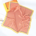 70cm geometric checkerboard silk square scarf with orange and yellow border design - Orange Yellow Red Geometric (3# Red)