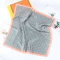 70cm geometric silk scarf in grey-green and pink with retro pattern in elegant gift setting - Grey Green Pink Geometric (2# Grey)