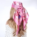 Bohemian satin square scarf in vibrant pink with intricate floral patterns - Pink