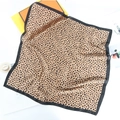 70cm leopard print silk-like satin square scarf with black borders on white background - Classic Leopard