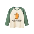Maglietta bimbo a maniche lunghe raglan con stampa di riccio giallo e maniche verdi - Albicocca/Verde / 90cm