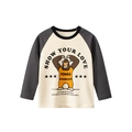 T-shirt a maniche lunghe raglan per bambini con stampa gorilla e girocollo - 90cm / Albicocca Riso / Grigio Carbone