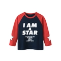 Kids long sleeve raglan T-shirt with I AM A STAR print and star patches on elbows - 90cm / Navy Blue/Red