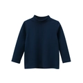 Kids navy blue mock neck long sleeve cotton t-shirt with ribbed thermal collar - Royal Blue